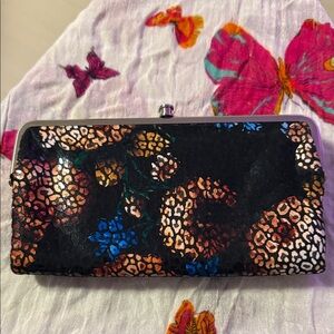 Hobo Floral Leopard Print Clutch Wallet - Black